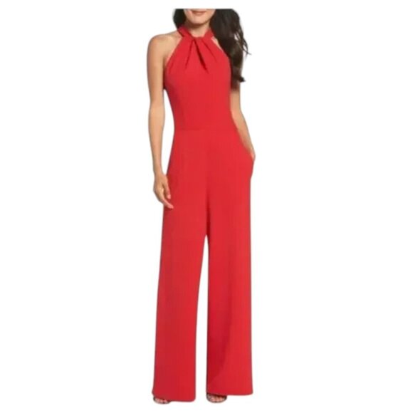 Julia Jordan Red Twist Front Halter Jumpsuit - Picture 1 of 12